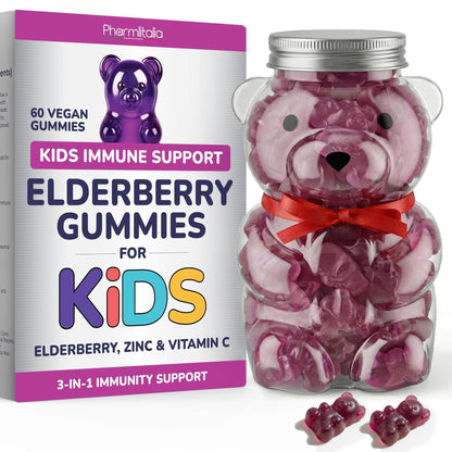 Elderberry Gummies for Kids  3 in 1 Immune Support with Zinc & Vitamin C   Kids Elderberry Gummies for Daily Immunity  Vegan Formula for Strong Immune Health   60 Count