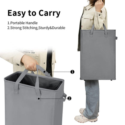 Slim Laundry Hamper With Handles Collapsible Laundry Basket Thin Dirty Clothes Basket Narrow Laundry Bag Foldable Dirty Cloth Hamper 45L (21 inchesGrey)