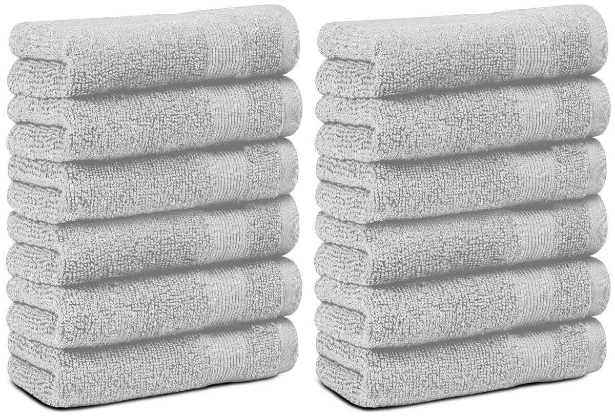 Resort Collection Soft Washcloth Face Body Towel Set 12x12 inch 12 Pack Grey