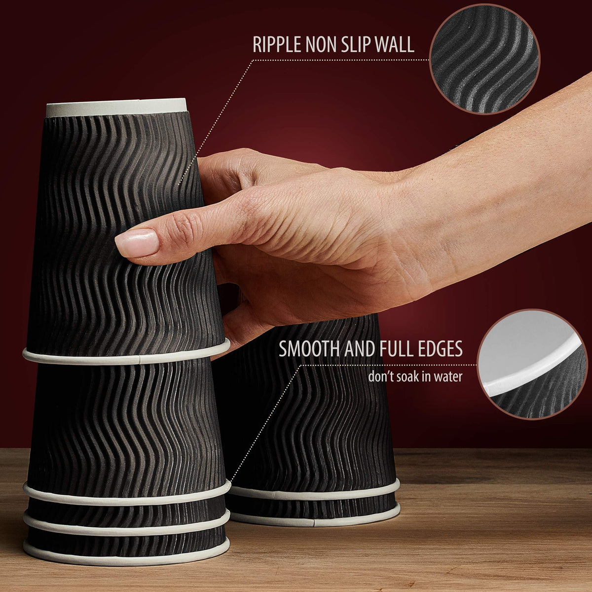 Primens Insulated Disposable Coffee Cups with Lids & Straws 12 oz, 100 Packs  Paper Cups for Hot Beverage Drinks To Go Tea Coffee Home Office Car Coffee Shop Party (Black)