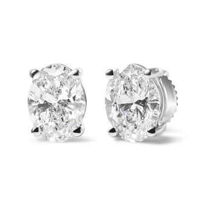 14K White Gold 2.0 Cttw Prong Set Lab Grown Oval Diamond Solitaire Stud Earring (F-G Color, VS1-VS2 Clarity)