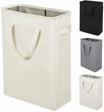 Small Laundry Hamper 45L – Slim Collapsible Hamper With Handles for Small Spaces (22 inchesBeige) –