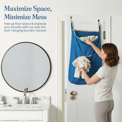 X Large Blue Hanging Laundry Hamper with Over Door Hooks 20x 3.75x 31 inch Adhesive Durable Space Saving Laundry Bag with Zipper and Wide Open Top Hanging Dorm Laundry Hamper Blue XL