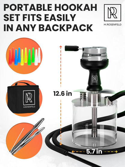 Portable Hookah Set with Everything  YADO Acrylic Hookah Kit To Go  Sisha Hooka Set with Charcoal Holder Heat Management Device, Black Silicone Hooka Bowl, Hose and Bag  Hookah Machine