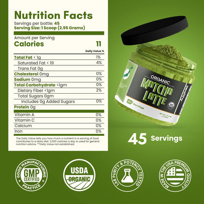 Zealthy Life   Organic Matcha Latte Pure Japanese Tea Blend with Ashwagandha & Maca Matcha Tea Powder with Natural Coconut Milk & Vanilla No Added Sugar 4.68 oz (45 Servings)