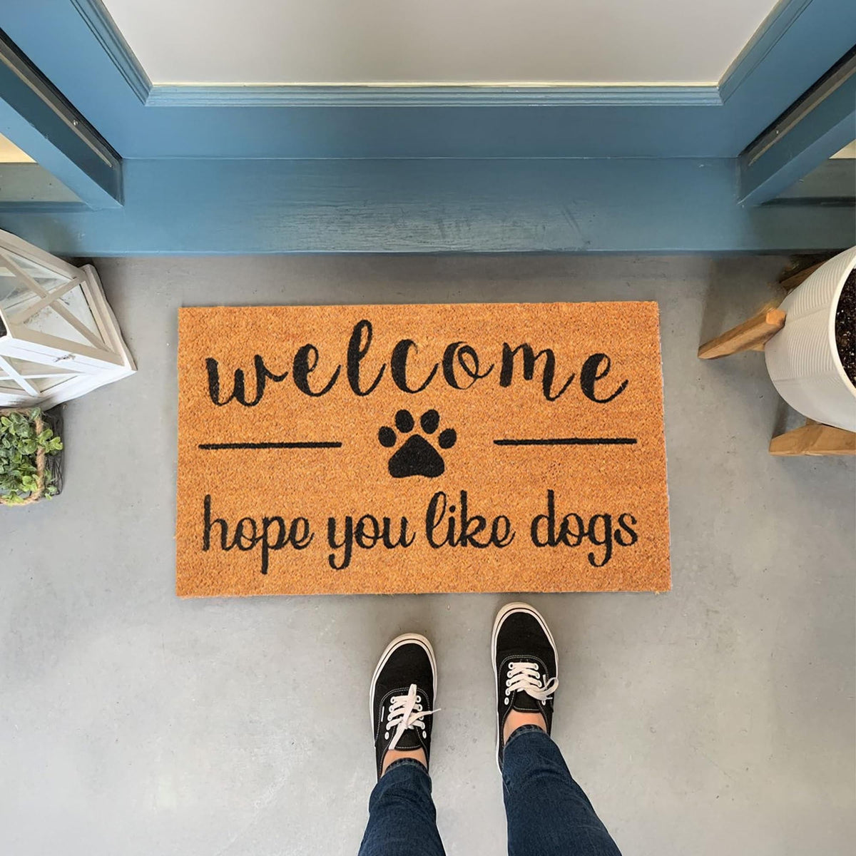 Coir Front Door mat with Hope You Like Dogs Print, 30x17x0.6