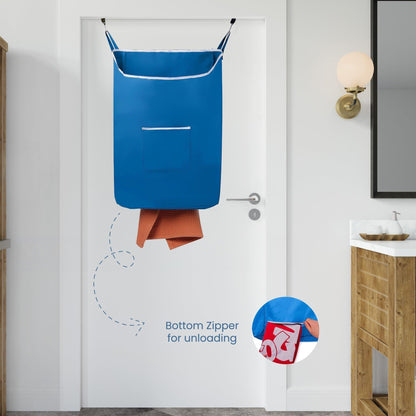 X Large Blue Hanging Laundry Hamper with Over Door Hooks 20x 3.75x 31 inch Adhesive Durable Space Saving Laundry Bag with Zipper and Wide Open Top Hanging Dorm Laundry Hamper Blue XL