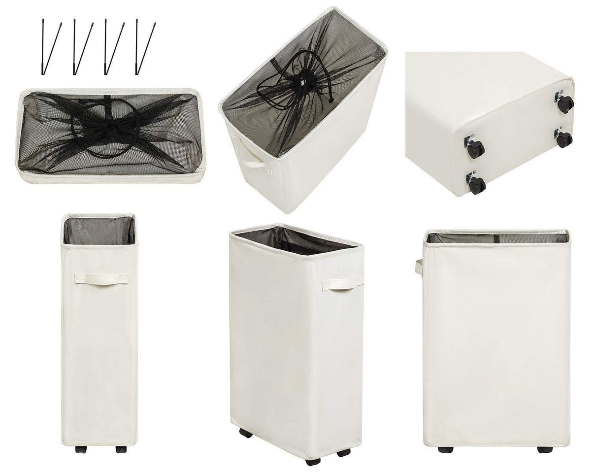 Slim Rolling Laundry Hamper   Standable Corner Design   Handy Storage Bin Laundry Basket   52L Storage Bin   Slim Hamper with Wheels   15×8×22  (22  Beige)
