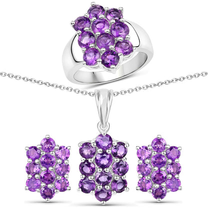 6.80 Carat Genuine Amethyst .925 Sterling Silver 3 Piece Jewelry Set (Ring, Earrings, and Pendant w/ Chain)