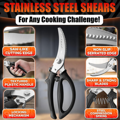 Heavy Duty Poultry Shears – Stainless Steel Meat Scissors Heavy Duty Ergonomic Kitchen Shears for Food Vegetables Seafood & Bones – High Wear Resistance & Thick Spring for Easy Cutting