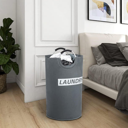 82L Large Laundry Basket Collapsible Grey Silver Fabric Hamper Foldable Laundry Bag With Handles Waterproof Washing Clothes Bin Bag Dirty Cloth Storage