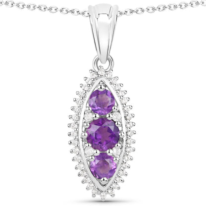 3.60 Carat Genuine Amethyst and White Topaz .925 Sterling Silver 3 Piece Jewelry Set (Ring, Earrings, and Pendant w/ Chain)