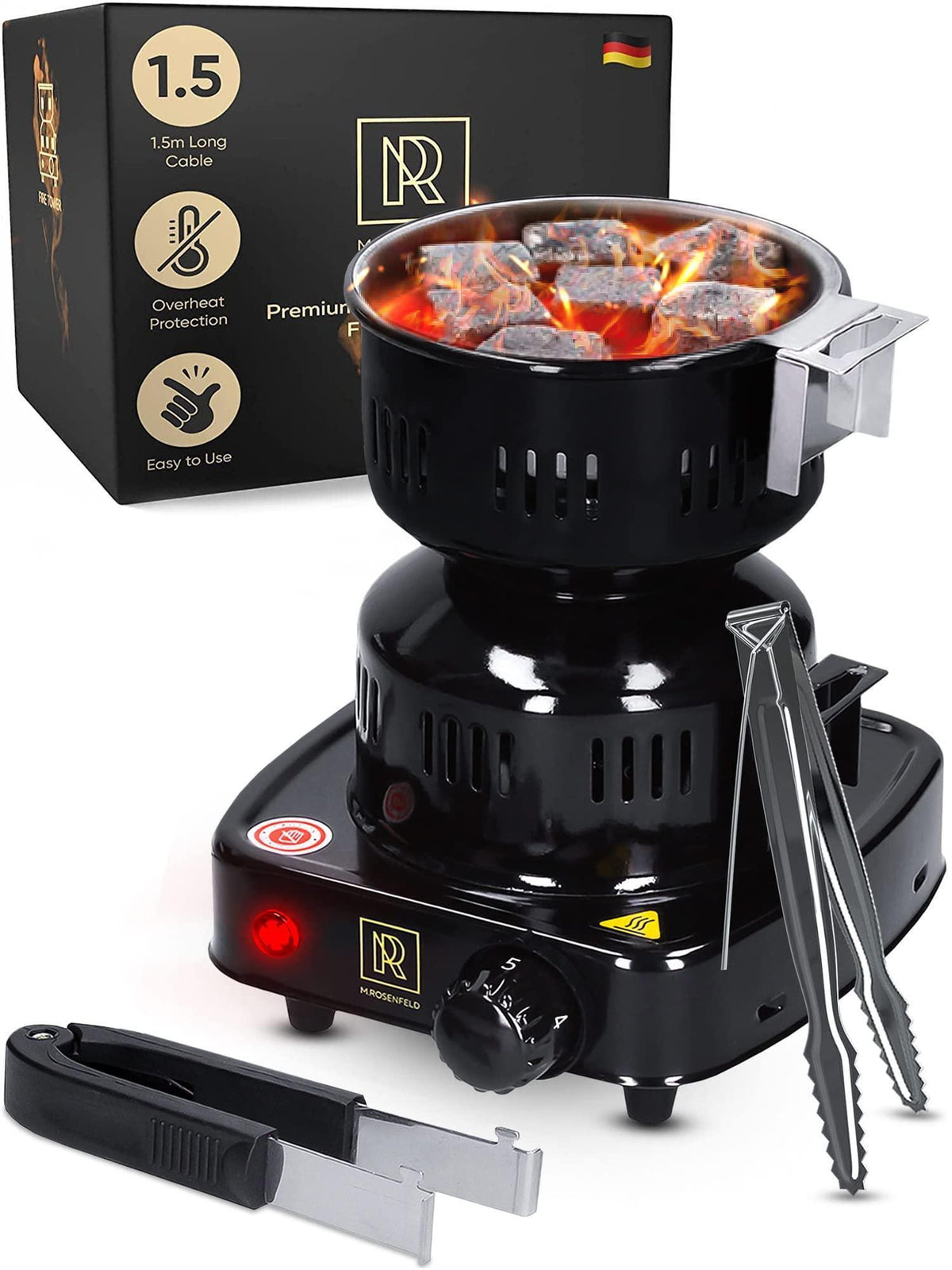 Multipurpose Electric Charcoal Starter   Electric Charcoal Burner ETL Approved Electric Stove   Coconut Charcoal Lighters with Tongs   450W Hot Plate Electric with 304 Stainless Steel Coiled Burner