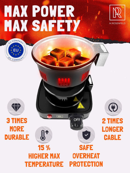 Hookah Coal Burner for Hookah – Premium FIRE Tower Multipurpose Electric Stove for Hookah Coals Burner for Shisha, Free Hookah Tongs, overheat Protection, Hookah Charcoal Burner for Hookah Cubes