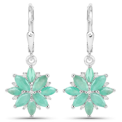 2.92 Carat Genuine Emerald and White Diamond .925 Sterling Silver Earrings