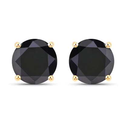 4.12 Carat Genuine Black Diamond 14K Yellow Gold Earrings