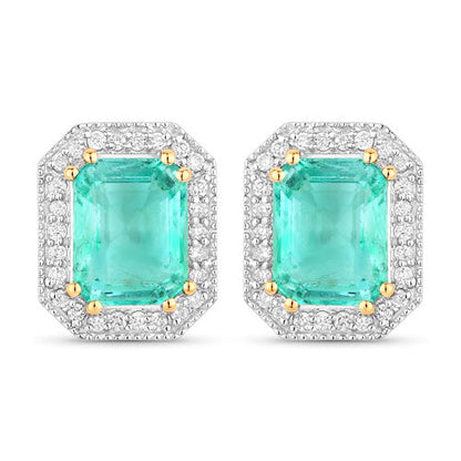 2.99 Carat Genuine Ethiopian Emerald and White Diamond 14K Yellow Gold Earrings