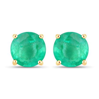 0.72 Carat Genuine Zambian Emerald 10K Yellow Gold Earrings