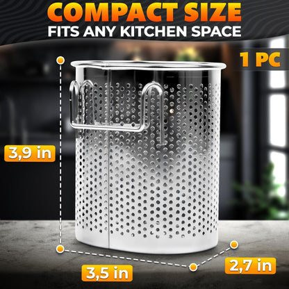 Chopstick Dishwasher Basket 3.5x2.7x3.9  – Stainless Steel Chopstick Holder for Dishwasher with Hooks Oval Design Rust Resistant Perforated Utensil Caddy for Straws Teaspoons & Small Kitchen Tools