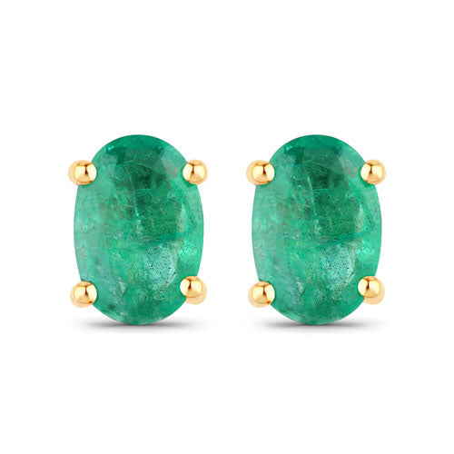 0.88 Carat Genuine Zambian Emerald 10K Yellow Gold Earrings