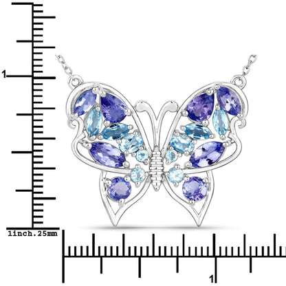 3.60 Carat Genuine Tanzanite and Swiss Blue Topaz .925 Sterling Silver Necklace