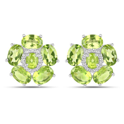 18K White Gold Plated 9.26 Carat Genuine Peridot and White Topaz .925 Sterling Silver Earrings