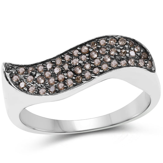 0.21 Carat Genuine Champagne Diamond .925 Sterling Silver Ring