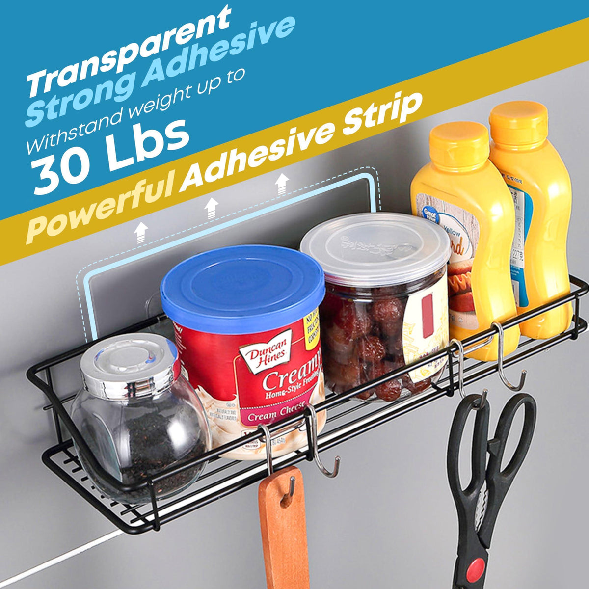 Adhesive Shower Caddy 2 Pack Black Shelf Organizer with Hooks Stainless Steel