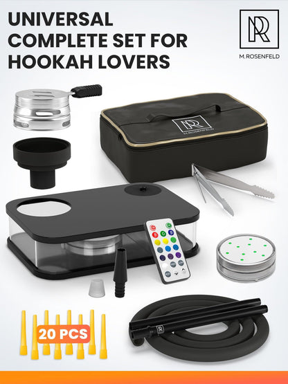Portable Hookah Set With Everything  Black Portable Hookah Set for Travel with Flat Hookah Bag  Hookah Kit with Charcoal Holder & Coal Cover Travel Sisha Hooka Set
