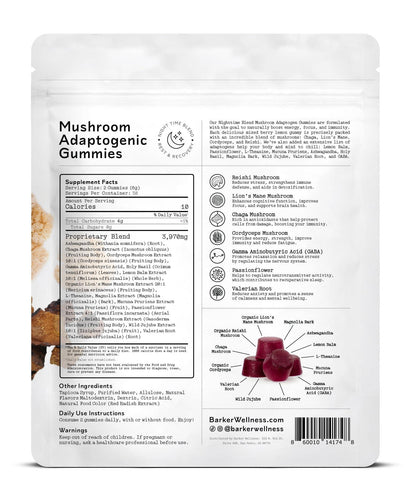 Nighttime Mushroom Adaptogen Gummies   Sugar Free Vegan Blend with Reishi Lion’s Mane Cordyceps Chaga   Relaxation & Sleep Support   60 Gummies