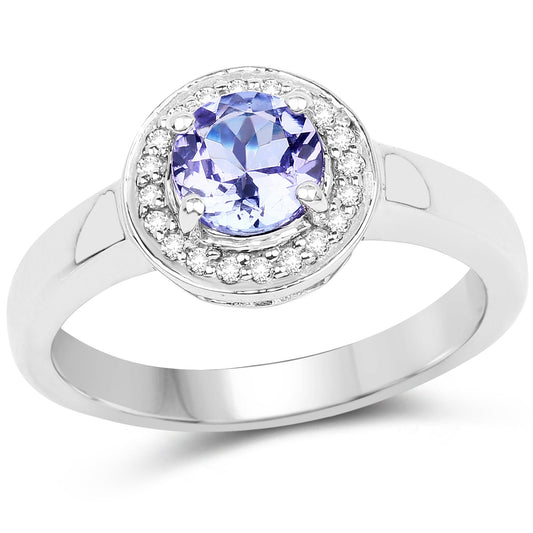 1.05 Carat Genuine Tanzanite and White Topaz .925 Sterling Silver Ring