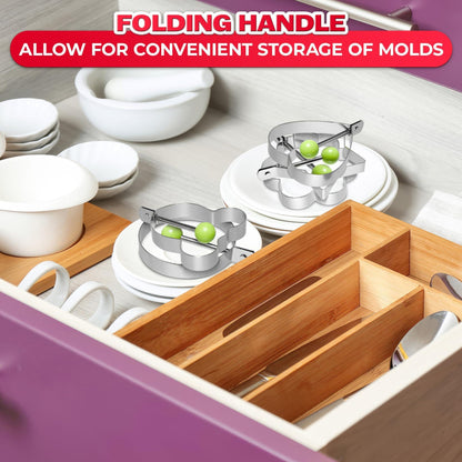 5 Pcs Pancake Mold Set – Stainless Steel Pancake Molds for Griddle with Fun Shapes Comfortable Handles and Non Slip Design – Egg Shaper for Frying Pan With Silicone Brush for Easy Use & Cleaning