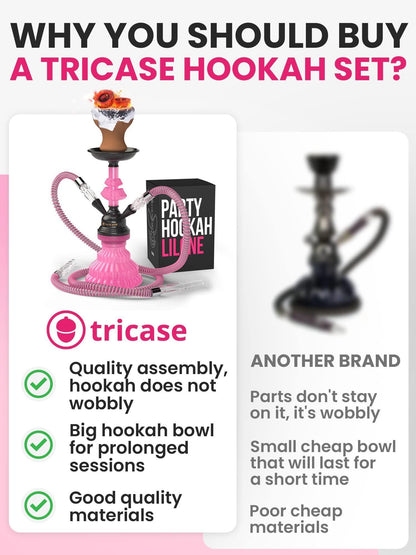 Pink Hookah Set 2 Hose Hookah – LilOne 12” Pink Mini Hookah Combo Kit Shisha Hookah Set with Prepunched Foil Hookah Bowl Disposable Tips Mouthpiece Tongs Portable Hookah Pipe