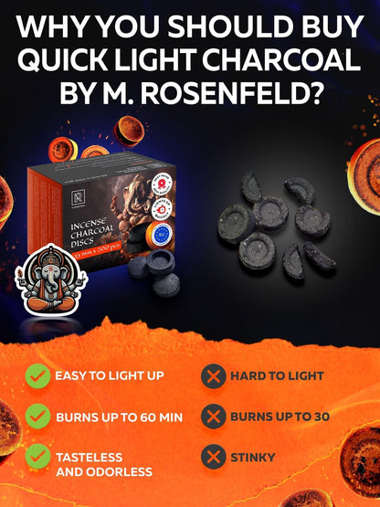Charcoal Discs to Burn Incense  200 pcs Charcoal for Incense Burning  33 mm Most Quick Light Coals Tablets by M. ROSENFELD  33 mm Resin Burner Rolls – Pack of 200 Instant Fire Coal Tablets