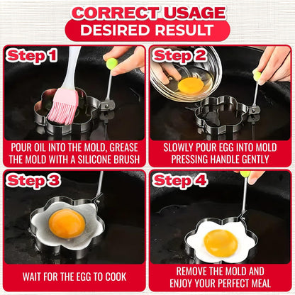 5 Pcs Pancake Mold Set – Stainless Steel Pancake Molds for Griddle with Fun Shapes Comfortable Handles and Non Slip Design – Egg Shaper for Frying Pan With Silicone Brush for Easy Use & Cleaning