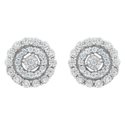 10KT White Gold 1/2 cttw Double Halo Brilliant Round-Cut Diamond Stud Earrings (I-J Clarity, I2-I3 Color)