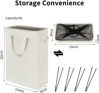 Small Laundry Hamper 45L – Slim Collapsible Hamper With Handles for Small Spaces (22 inchesBeige) –