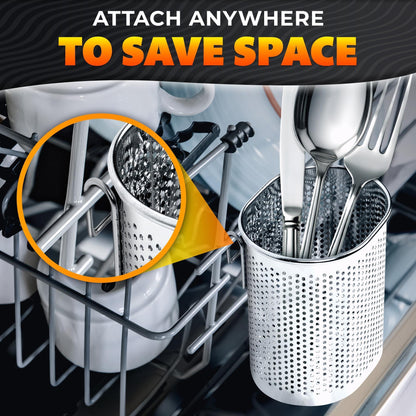 Chopstick Dishwasher Basket 3.5x2.7x3.9  – Stainless Steel Chopstick Holder for Dishwasher with Hooks Oval Design Rust Resistant Perforated Utensil Caddy for Straws Teaspoons & Small Kitchen Tools