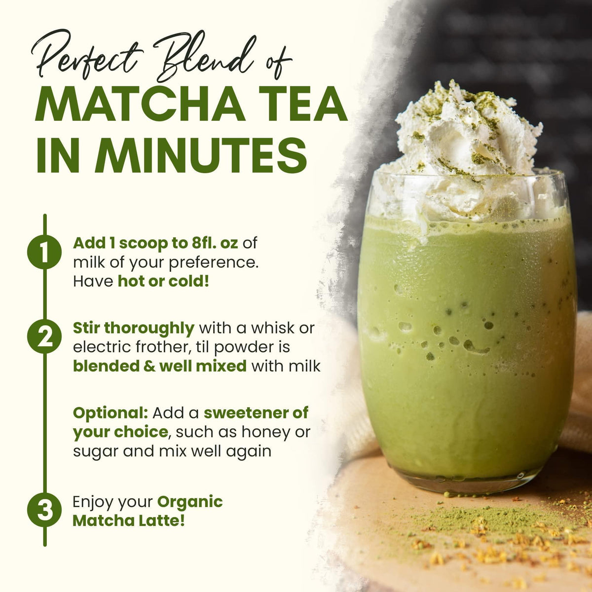 Zealthy Life   Organic Matcha Latte Pure Japanese Tea Blend with Ashwagandha & Maca Matcha Tea Powder with Natural Coconut Milk & Vanilla No Added Sugar 4.68 oz (45 Servings)