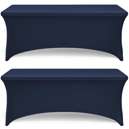 Navy Spandex Table Covers 6ft 2 Pack Elegant Durable Stretchy 6ft Table Cover Fitted Wrinkle and Stain Resistant Elastic Leg Pockets