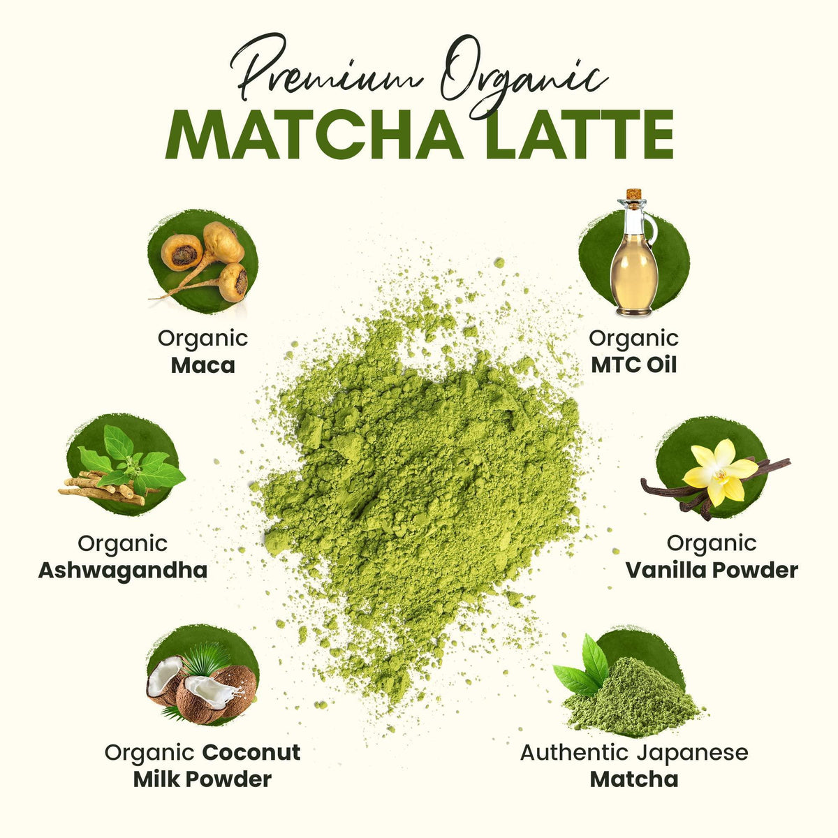 Zealthy Life   Organic Matcha Latte Pure Japanese Tea Blend with Ashwagandha & Maca Matcha Tea Powder with Natural Coconut Milk & Vanilla No Added Sugar 4.68 oz (45 Servings)
