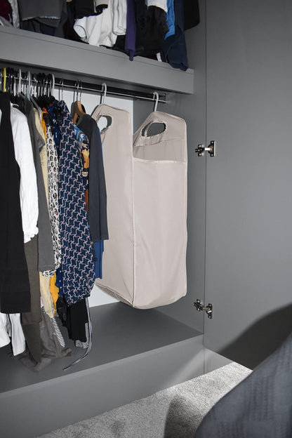 The Fine Living Co. Hanging Laundry Hamper Bag for Closet Heavy Duty Hanging Closet hamper Closet Laundry Basket with 2 Strong Metal Hangers Space Saving Closet Hamper Organizer (Beige)