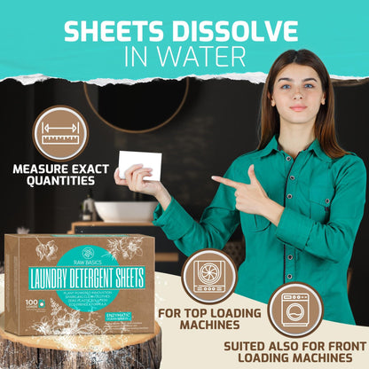 Laundry Detergent Sheets  Ocean Breeze Scent  Zero Waste, Plastic Free Natural Soap  Travel Size Essentials for Washing Clothes, 100 Loads