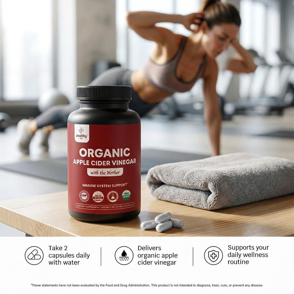 Organic Apple Cider Vinegar with The Mother – 1200mg Capsules for Optimal Wellness, GlutenFree, NonGMO, 120 Veggie Capsules – Zealthy Life
