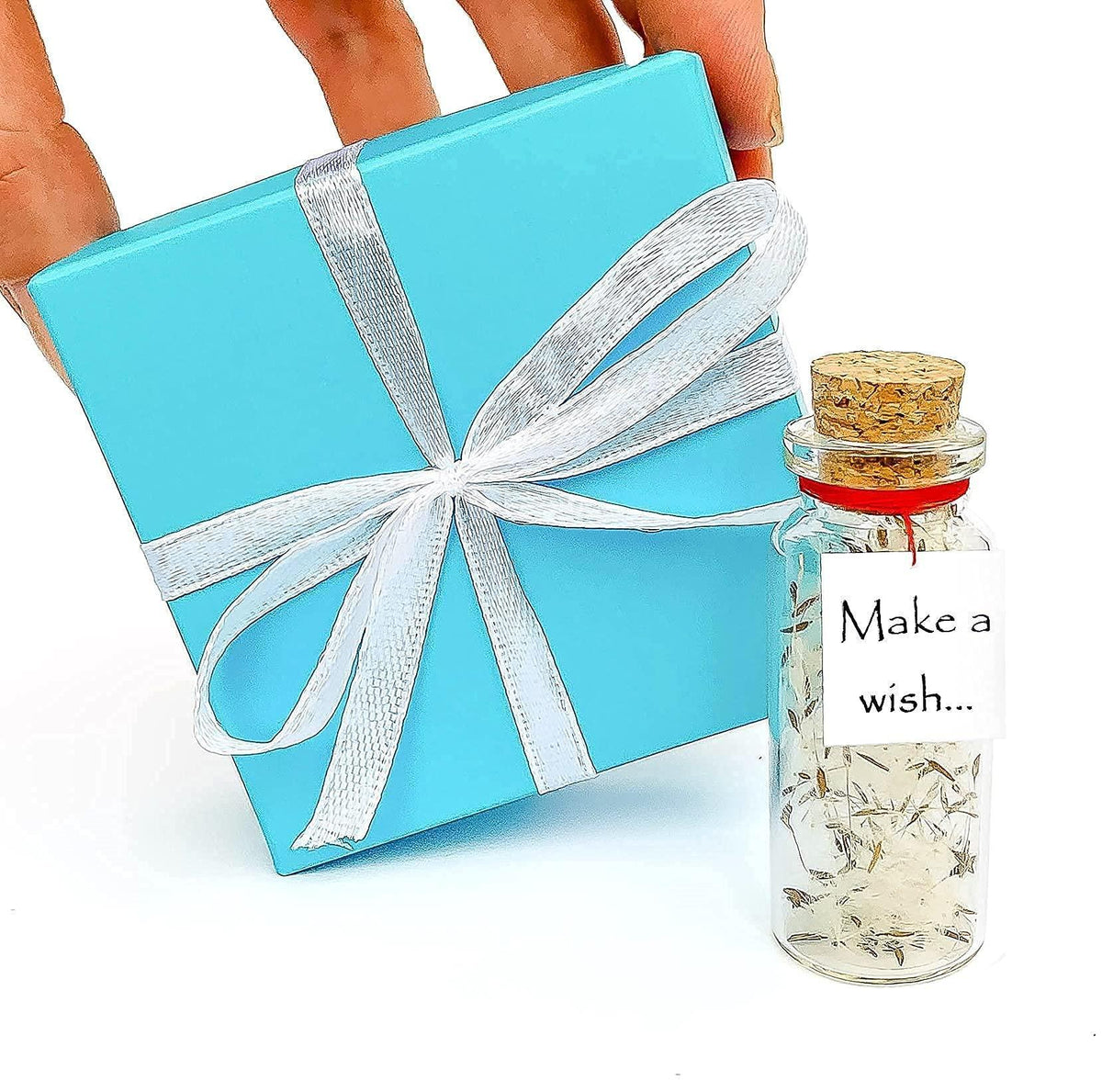 Tiny Magical Message in a Bottle Gift Idea Classy Inspirational Gifts for Him and Her Unique Presents for Women and Men (White Dandelion Make a Wish in Teal Gift Box)