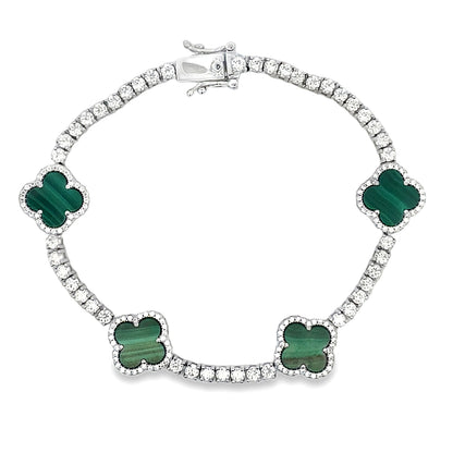 Moissanite Malachite Tennis Bracelet Sterling Silver