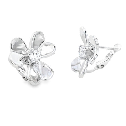 Cubic Zirconia Flower Earrings Sterling Silver