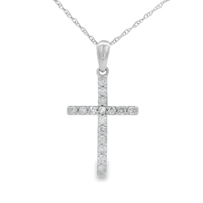 .19ct Diamond Cross Religious Pendant 14KT White Gold