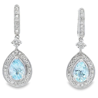 Aquamarine Diamond Dangle Earrings 10KT White Gold