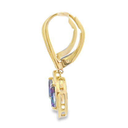 Mystic Fire Topaz Dangle Earrings 10KT Yellow Gold